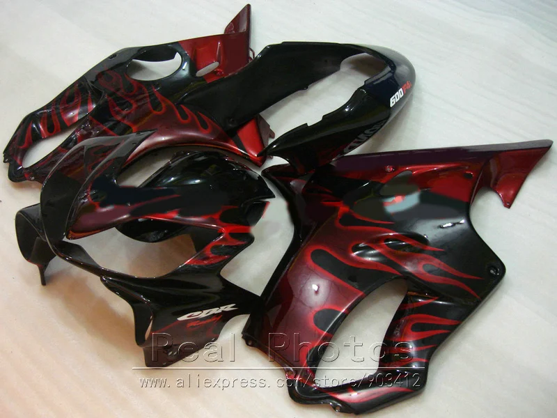 100% fit for Honda injection mold fairings CBR600 F4I 04 05 06 07 red flames black fairing kit 2004-2007 CBR600 F4I BN11