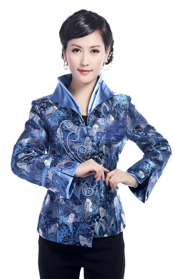 Butterfly Buckle Chinese Female Satin Jacket Women Autumn Winter Coat Elegant Beauty Pattern Overcoat Size S M L XL XXL XXXL