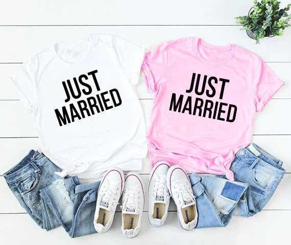 

Just Married T-Shirt Honeymoon Gift Quality Cotton T-Shirt Husband and wifey shirt Just Married Coupled Summer Stylish Tops