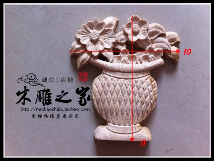 Dongyang woodcarving vase carved floral applique patch European furniture decorative FLOWER wood cabinet