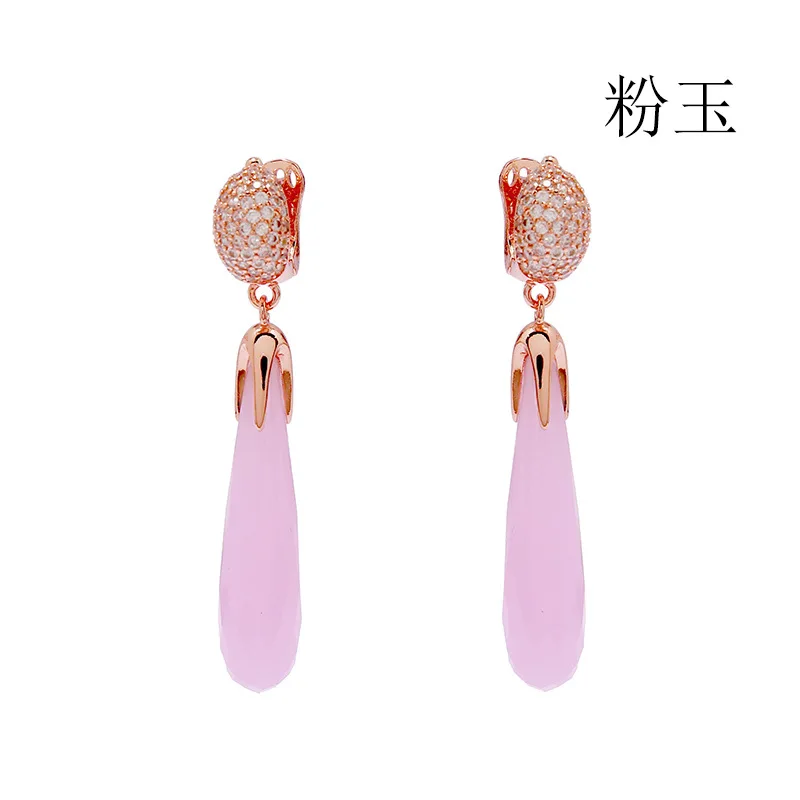 Rose Gold Color Green Crystal Earrings