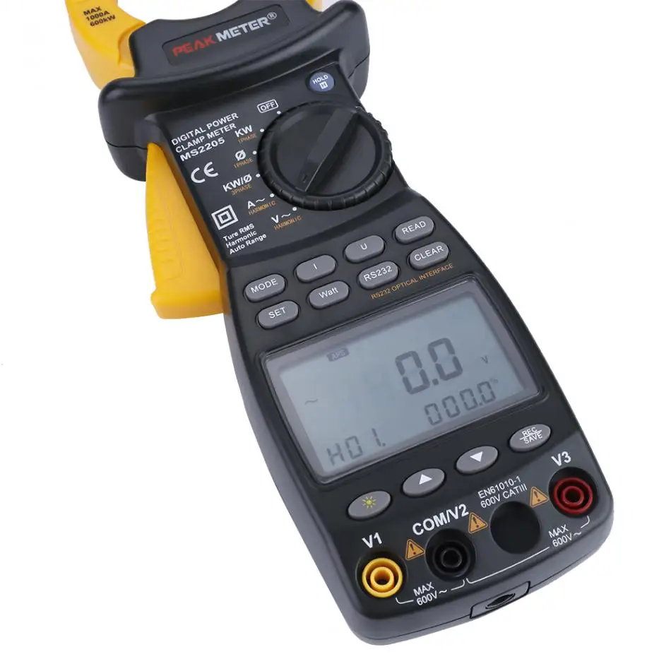 Imagem -06 - Peakmeter-true Rms Clamp Medidor de Energia Multifunções Harmonic Power Tester Kit Multifunções Medidores Ms2205 6000 Contagens