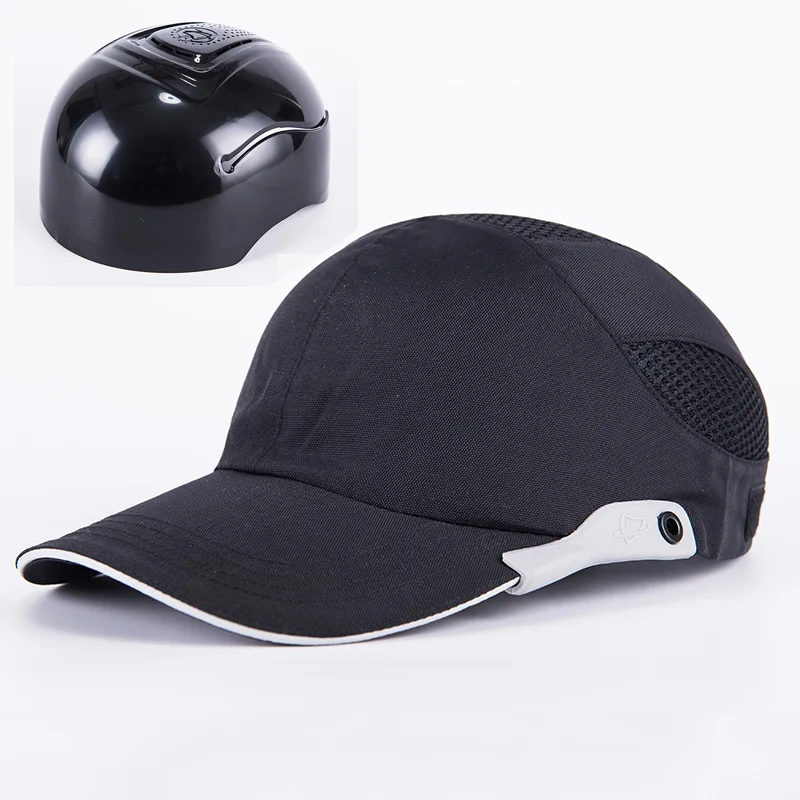 Gorra de seguridad negra con rayas reflectantes para hombre, gorro duro ligero y transpirable, protección para la cabeza