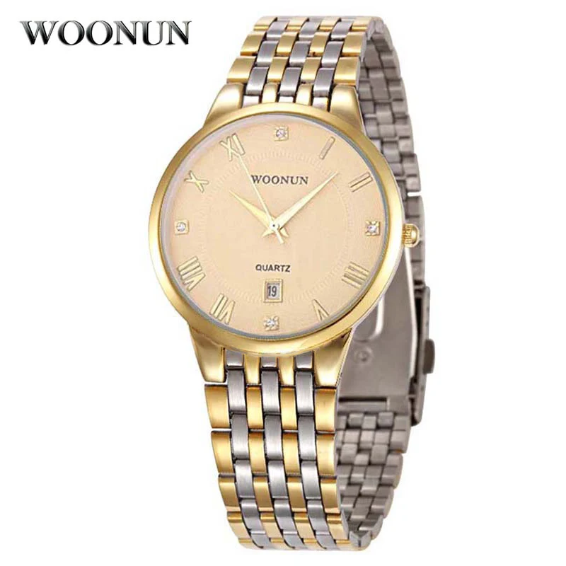 2020 WOONUN Top Brand Luxury Men Watches Full Steel Diamond Quartz Watches For Men Luxury Dress Gold Watch Man relojes hombre