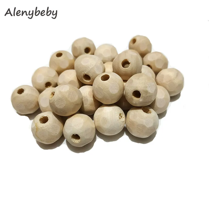 Natural Solid Color Unfinished Wood Football Beads Teether Round Ball Wooden Loose Beads DIY Baby Teething Crafts Jewelry Making