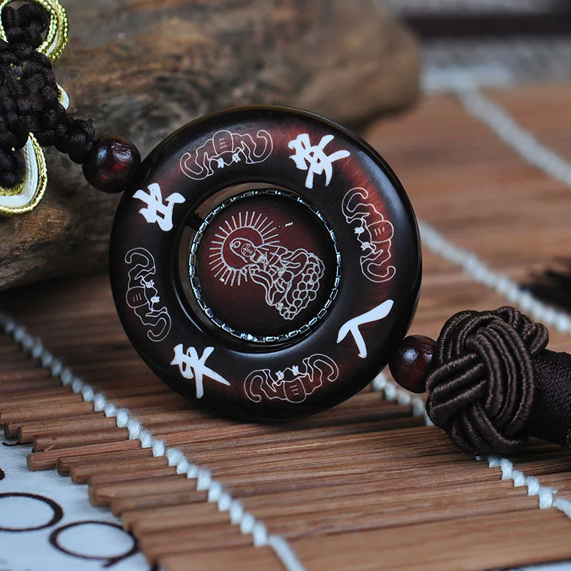 Kayme sandal wood car interior hanging ornament amulet for safe auto pendant car charms for rear view mirror decoration