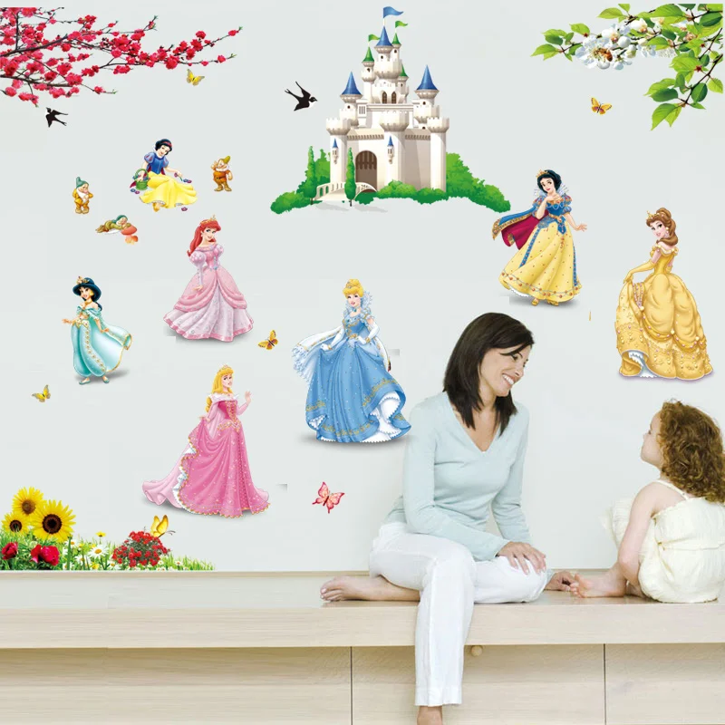 lovely castle Princess Wall Stickers For Kids Room Height Measure fairy tale Cartoon DIY Decoration Girl's Room Decoration gift