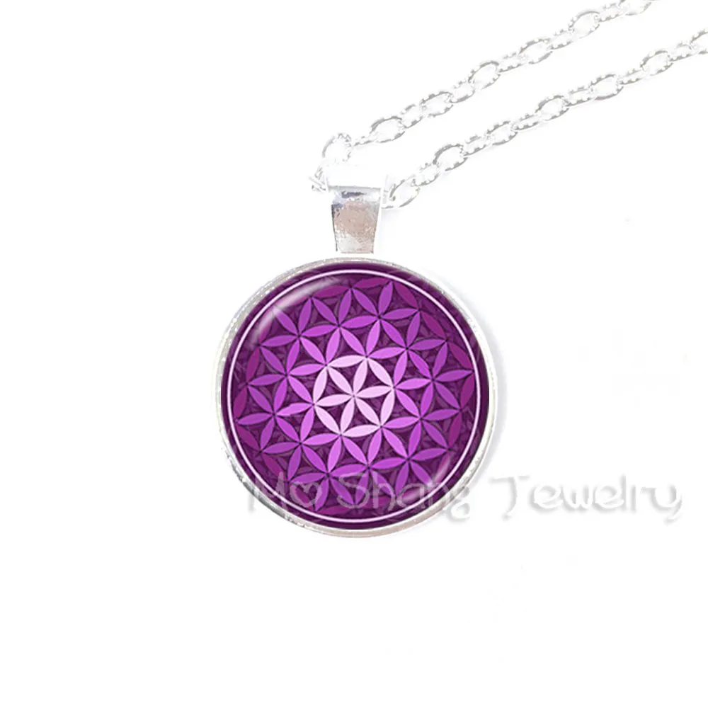 Wholesale Round Glass Choker Necklace Mandala Pendant Purple and Blue Mandala Necklace Silver Plated Necklaces Vintage