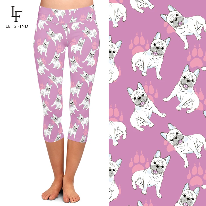 LETSFIND Push Up Milk Silk Printing Fitness Capri Leggings Women High Waist Elastic 3D Cartoon Dogs Printed Slim Female Leggings