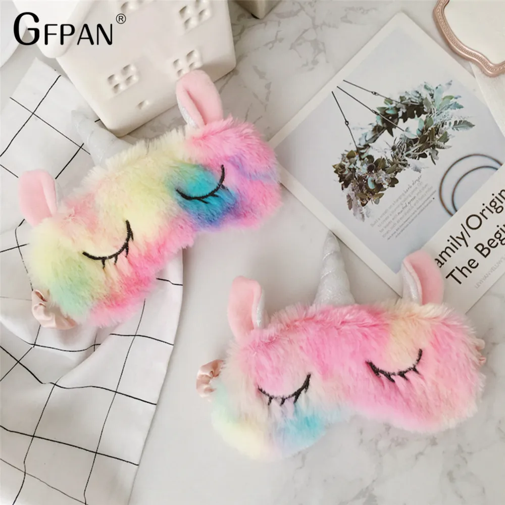 2020 New Arrive Unicorn Eye Mask Cartoon Sleeping Mask Plush Eye Shade Cover Blindfold Eyeshade Suitable For Travel Home Gift