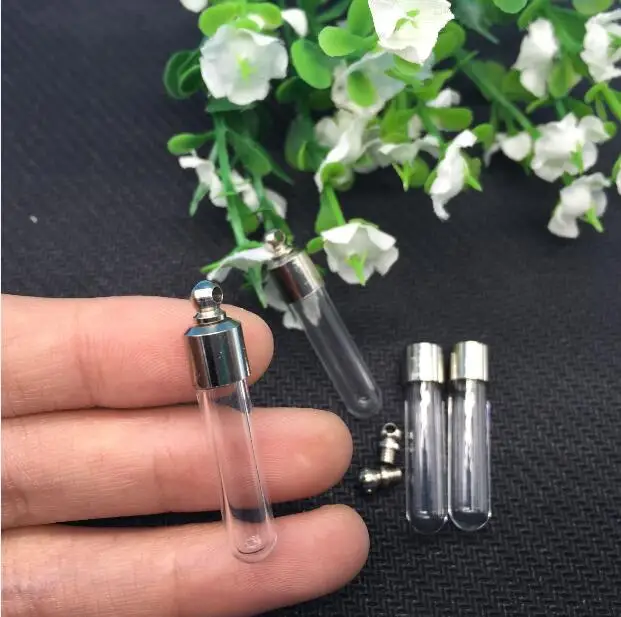 50pcs/lot SCREW CAP tube 35*6mm glass vial pendant crystal Glass Perfume Locket rice vial Screw cap Necklace charm fill bottle