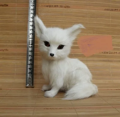white squatting fox model,polyethylene&furs fox handicraft prop,home decoration gift 11x8x15cm a1681