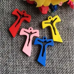 50PCS/PACK mini colored wood rosary accessory, rosario pendant, small t cross, religious part