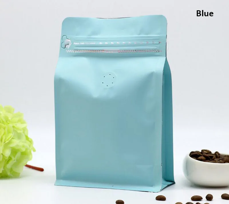 20 Pcs/Lot, Box Pouch Half Pound Coffee Bag with Pocket Zip and One-Way Degassing Valve, Aluminum Foil Air Valve Tea Pack Bag