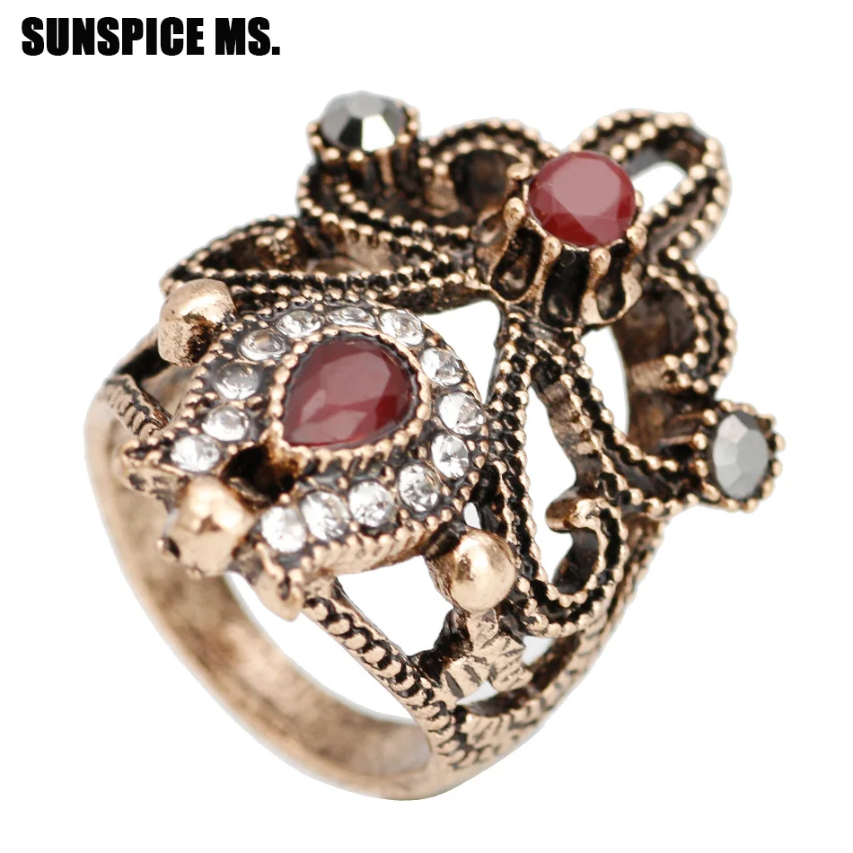 New Vintage Tulip Rings For Women Turkish Antique Gold Color Resin Ethnic Wedding Jewelry Bohemia Bronze Female Ring 2018 Gifts