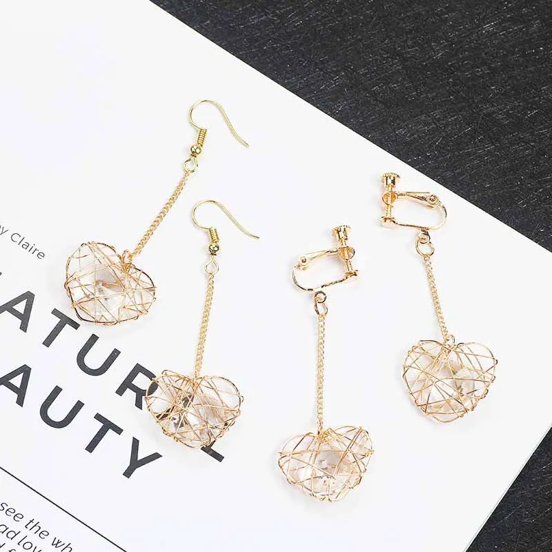 JIOFREE Korea Style High Quality geometry Hollow star love Clip on Earrings Without Piercing for Girls Party Needn\'t Ear Hole