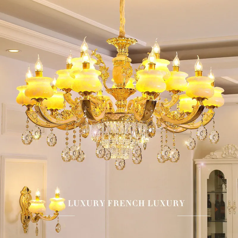 

European style living room chandelier Jane jade crystal lamp modern simple zinc alloy restaurant bedroom atmosphere lamp