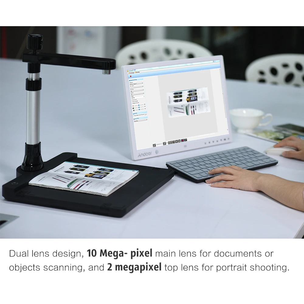 Camera Scanner Dual Lens 10 Mega-pixel HD A3 Document Scanner OCR Book Scanner Office Book Image Document Camera A4 A5 Scanner