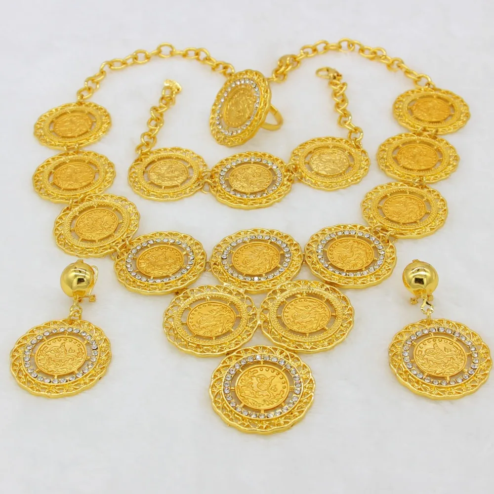 Adixyn Turkey Coin Necklace/Earring/Ring/Bracelet Jewelry Sets For Women Gold Color Coins Arabic/African Bridal Wedding Gifts