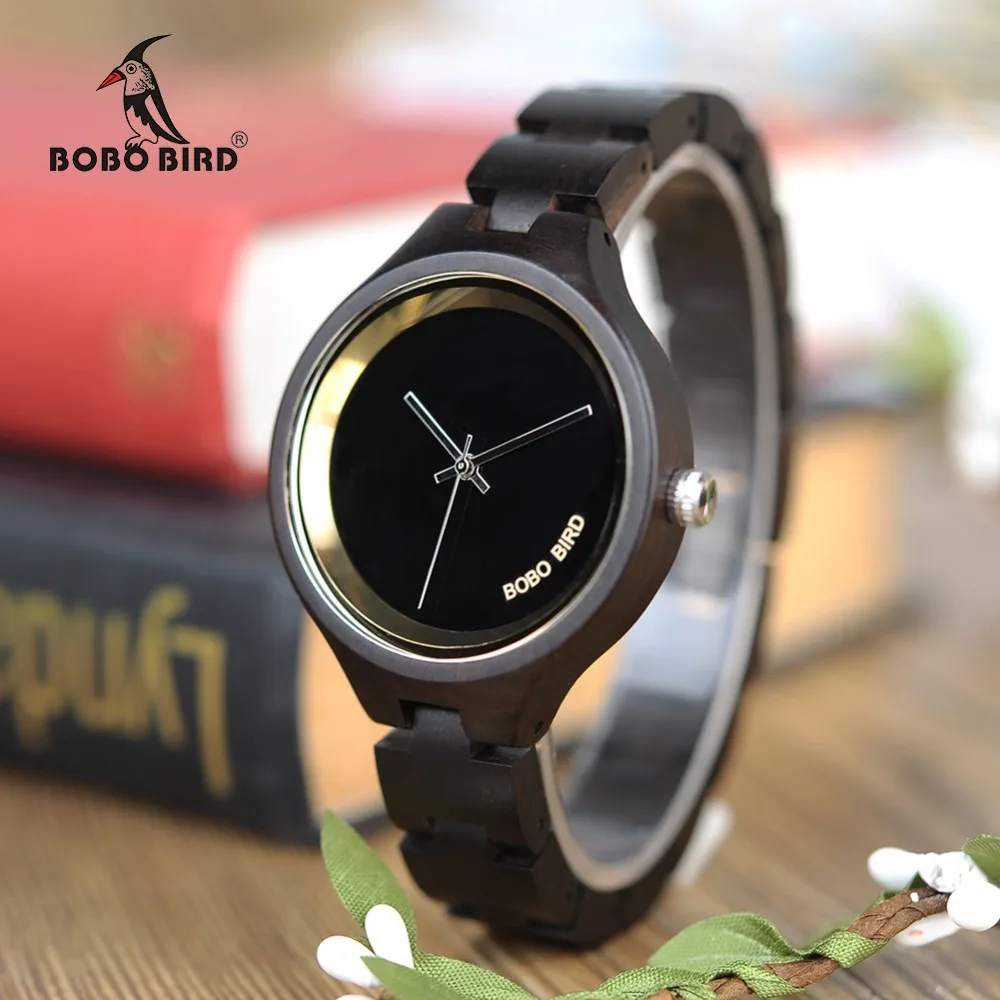 Bobo Vogel wp16 Holz Frauen Uhr maßge schneiderte Logo Holzband exquisite Quarzuhren Damen Uhren Relogio Feminino