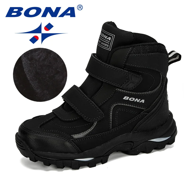 BONA New Style Winter Boys Boots Children Shoes For Kids Sneakers Leather Boots Plush Warm Flat Ankle Boots Comfortable