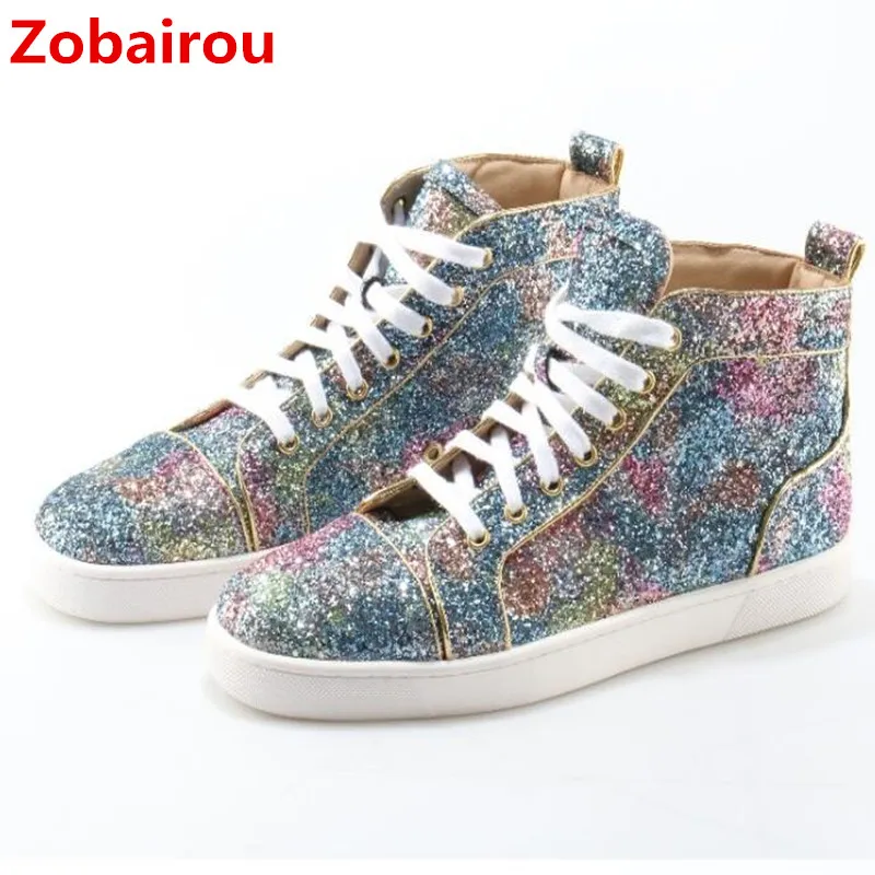 

Zobairou zapatos hombre high top sneakers glittter leather shoes men lace up winter causal ankle boots zapatillas outdoor shoe