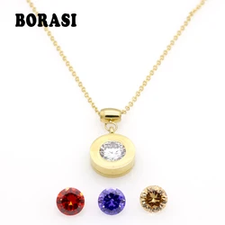 Luxury Brand 4 Stone Gold Color Women Trendy Crystal Stone Necklaces Stainless Steel Jewelry Pendant Necklace