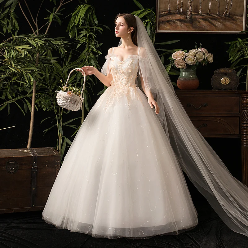 Vestido de novia de encaje de princesa, nuevo diseño, color blanco, 35, 2019