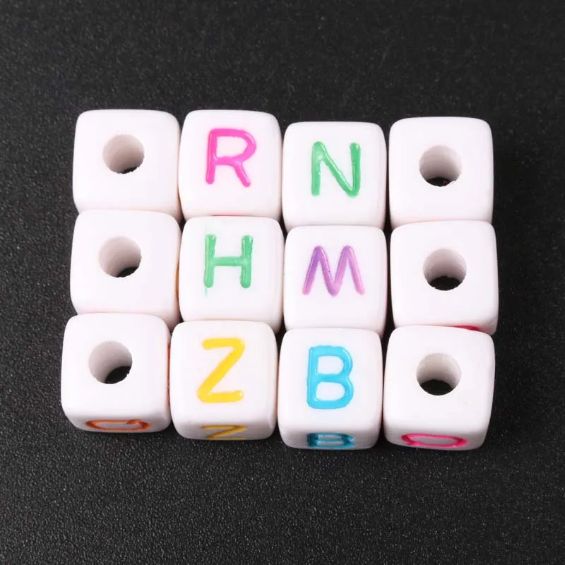 Mixed Color White colorful Acrylic Alphabet Letter Cube beads for jewelry making DIY Bracelets Necklace 10mm 50Pcs