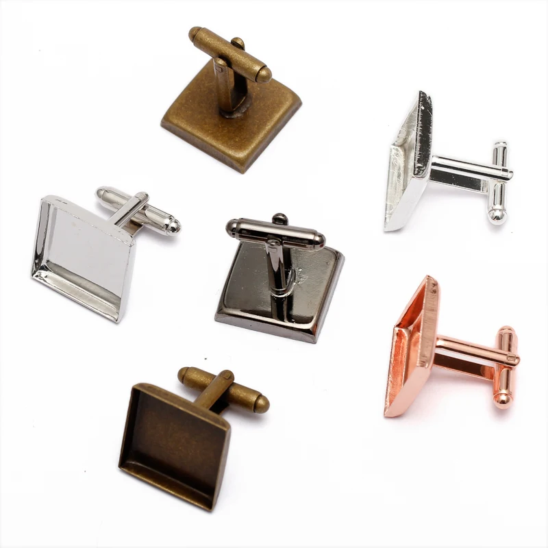 10pcs/lot Square 16mm Cabochon Base Cufflink Settings Spacer Blank Base Bezel Trays for Photo Cobochon Cameo Cufflinks DIY Craft