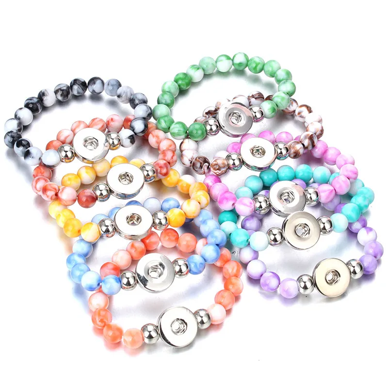 Colorful Beads Snap Bracelet DIY Charms Bangle Fit 18mm Snap Buttons Jewelry For Women ZE508E