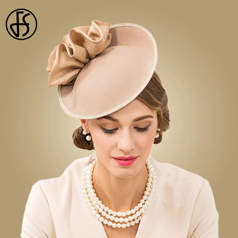 

FS British Hats Women Fascinator For Church 100% Wool Pillbox Hat Black Felt Fedora Vintage Flower Wedding Ladies Derby Hat