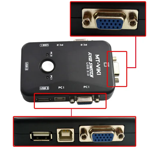 2 Poort VGA/SVGA KVM Switch Box USB Apparaten Delen Video Muis Keyboard Monitor