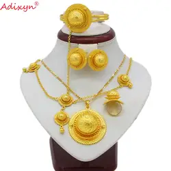 Adixyn Gold Color Ethiopian Jewelry set Pendant/Necklace/Bangle/Earring/Ring/Hairchain African Eritrea Wedding sets N06154