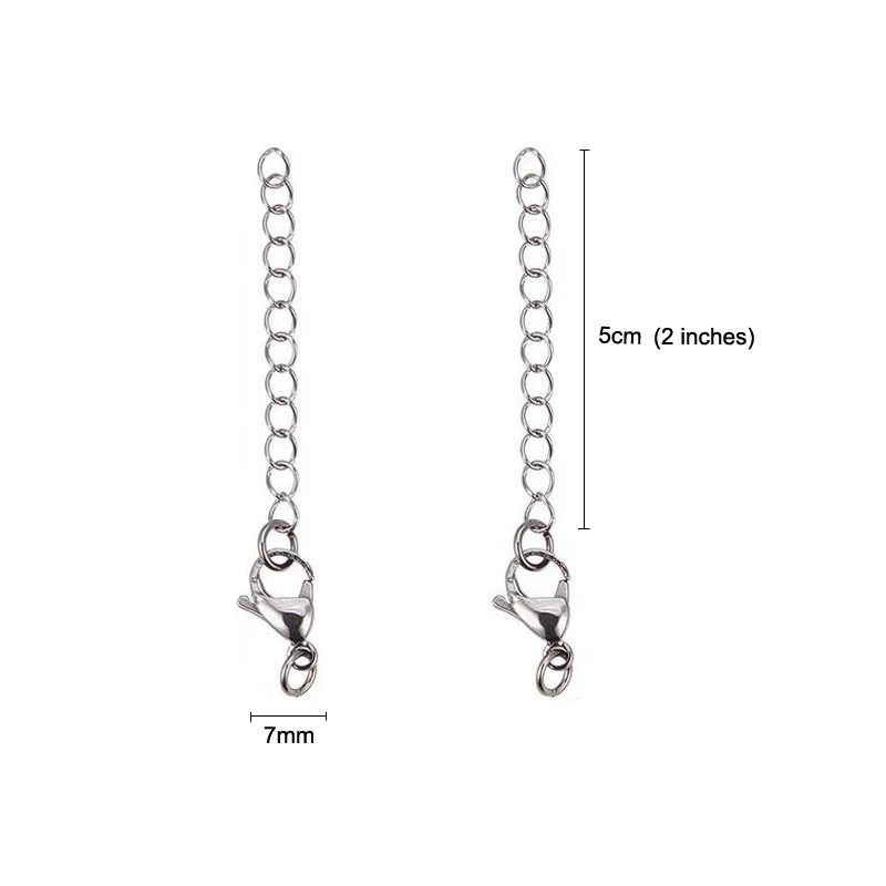 10 Stück Edelstahl-Halsketten- und Armband-Verlängerungsketten-Set mit Karabinerverschlüssen, Länge 2 Zoll, für die Schmuckherstellung – Detail 1