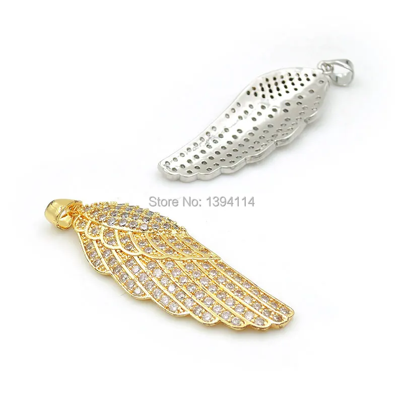 40*14*3mm Micro Pave Clear CZ Wing Charm Fit For Women As Necklaces Accessory