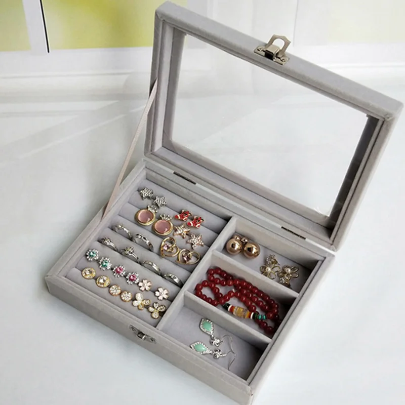 Luxury Gray Velvet  Jewelry Display Box Case for Rings Earrings Bracelets Necklaces or other Ornaments Storage Organizer