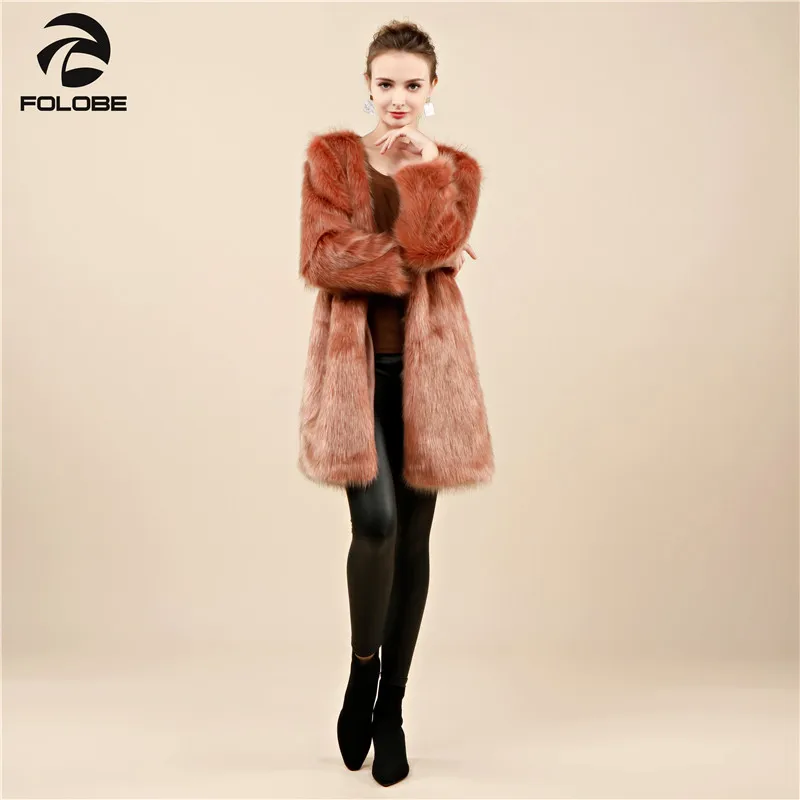 FOLOBE Women Winter Faux Fur Coat Natural Real Thicken Warm Female Artificial Fur Coats Jackets Solid Color Coat Women Clothing