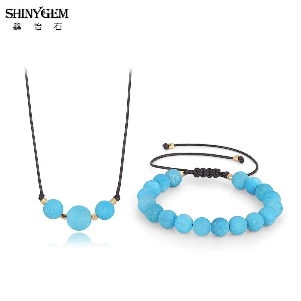 

shinygem handmade multi color natural leather wrap jewelry crystal stone bracelet necklace set for women 2020