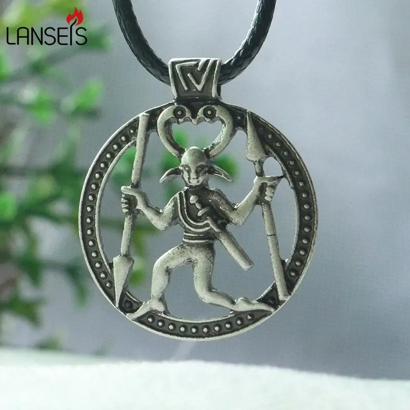 lanseis 1pcs Odin pendant Viking men necklace Warrior in a horned headdress with raven head