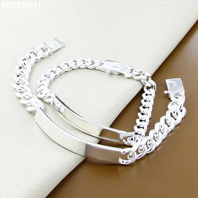 DOTEFFIL 925 Sterling Silver 2pcs Smooth Sideways Chain Bracelet Set