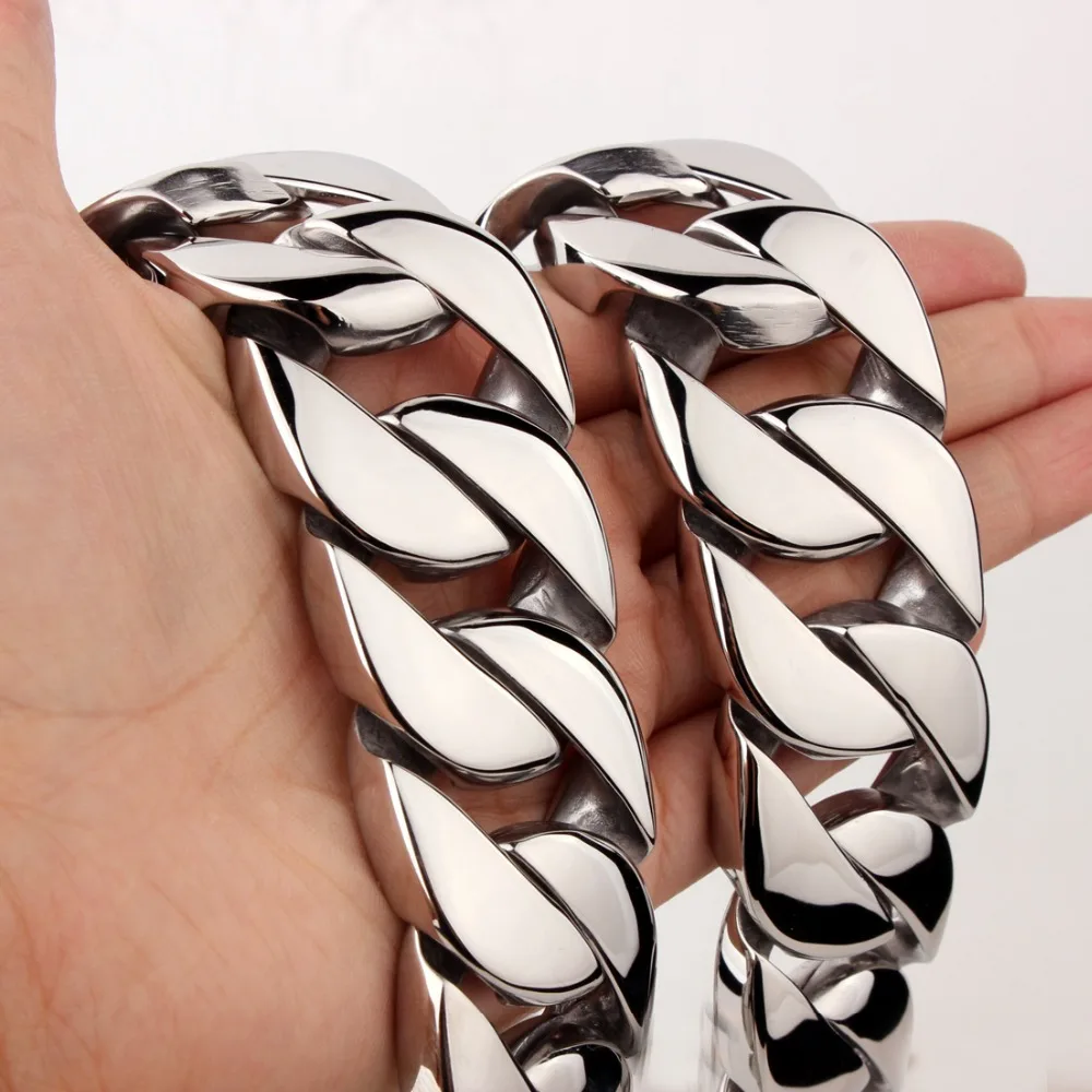 26/31mm Super Heavy Curb Cuban Boys Mens Chain Silver Color 316L Stainless Steel Necklace Bracelet Wholesale Jewelry