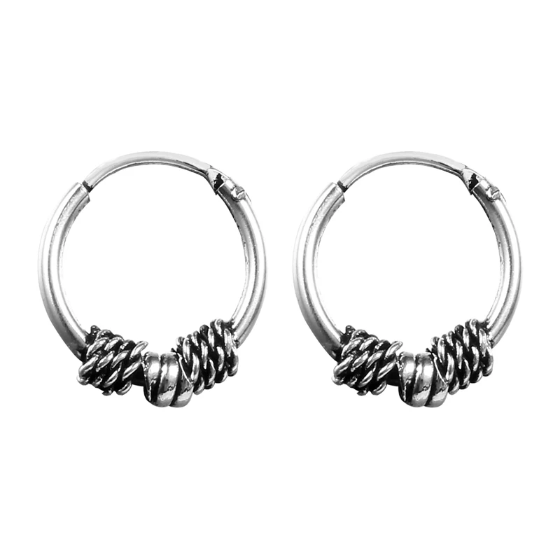 Gypsy Tribal Endless Circle Hoop Earrings Handmade Indian Vintage Thai Metal Color Small Earring Bali Wrap For Women Jewelry