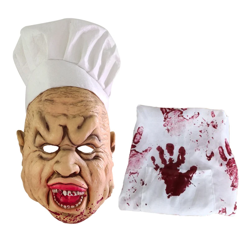 

New Shiny Terror Chef Halloween Mask Bloodstain Toy Birthday Party 2020 New Year Decoration Monster Spoof Headdress