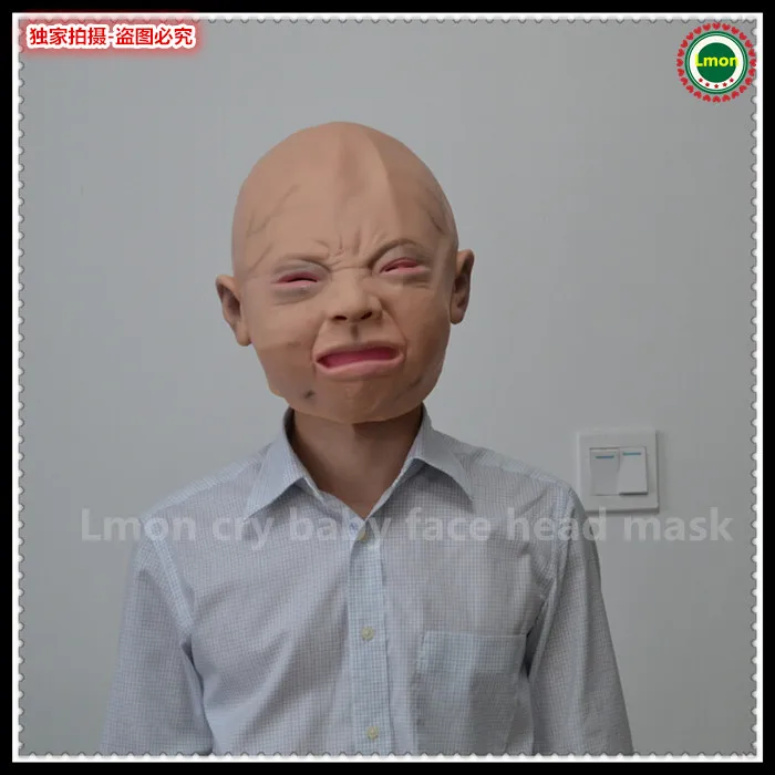 Free shipping Halloween Party Cosplay Realistic Lovely baby mask Happy Cry Baby Costume Halloween Full Head Party Mask in stock