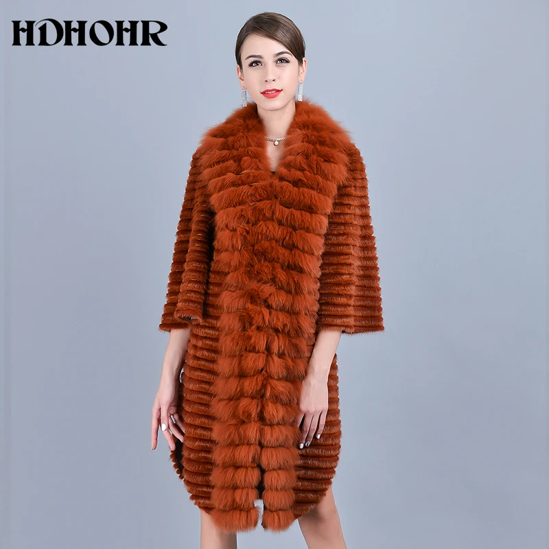 HDHOHR 2024 Fashion Real Mink Fur Coat Women Natural Fox Fur Coat High Quality Fox Fur Collar Jacket Two Color Fashion Fur Coat