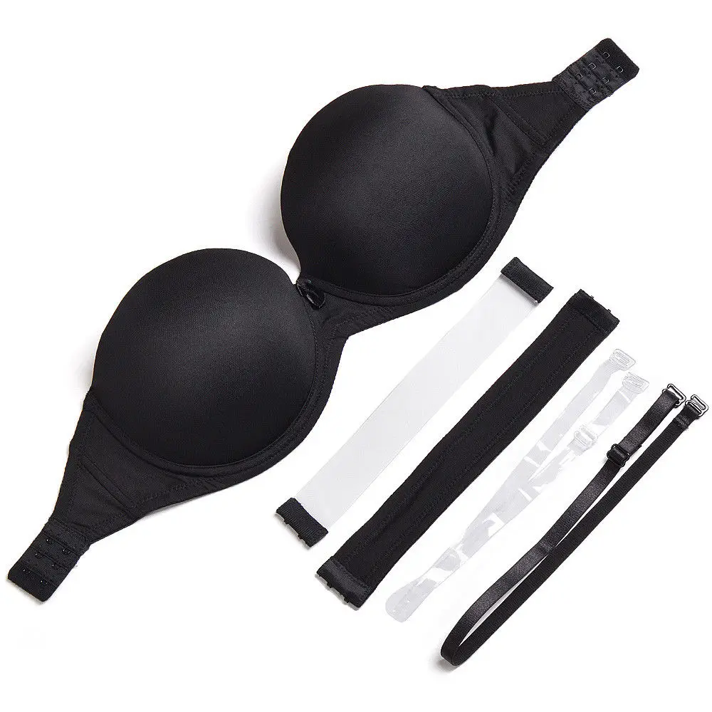 Soutien-gorge sans bretelles Invisible à dos nu, noir et blanc, Push-up Sexy à 2 boutonnage, sous-vêtements de mariage multidirectionnel, taille A B