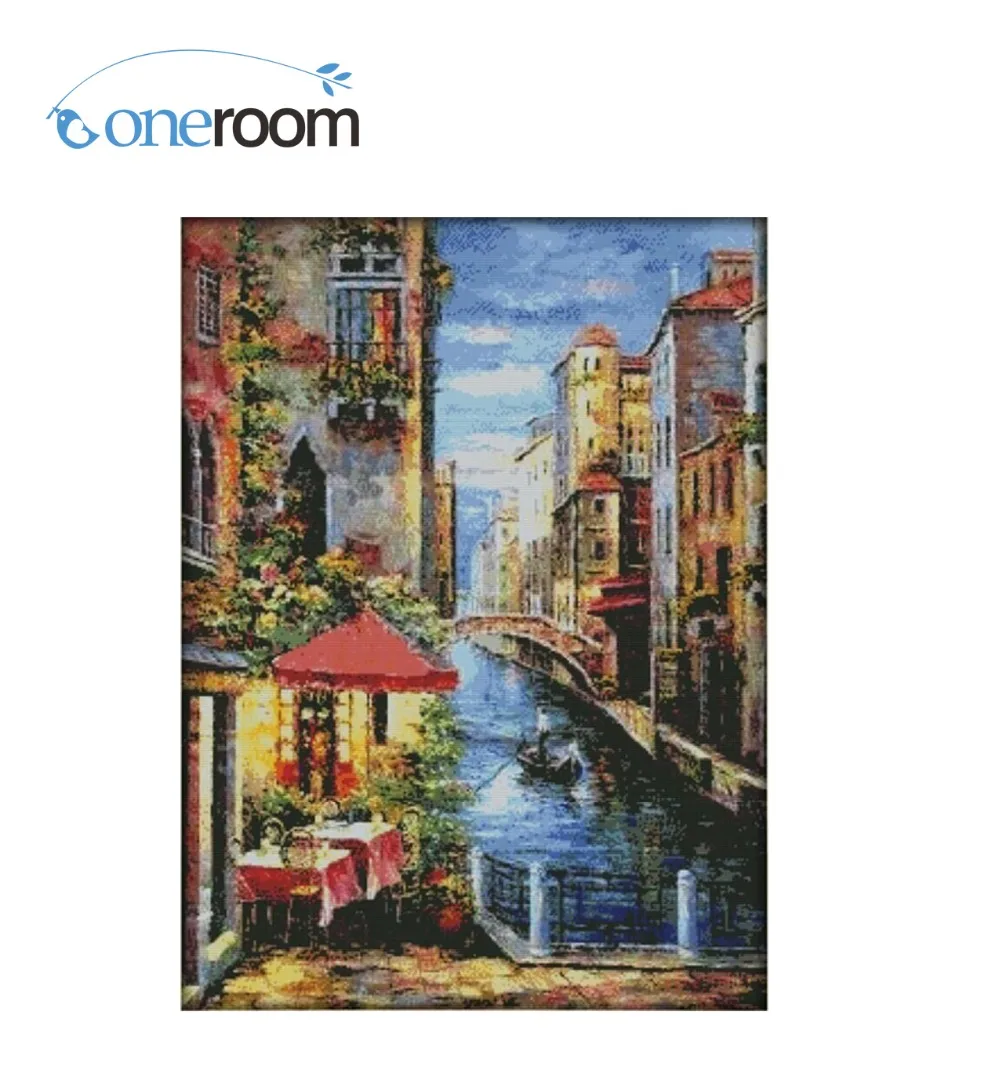 

Venice scenery Needlework Set for Home Decor, White Canvas, similar to DMC Cross Stitch Kits, DIY Embroidery