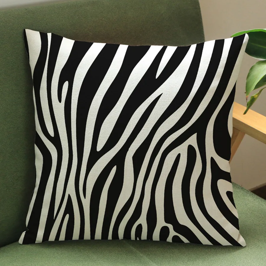 Geometric Style Cushion Cover, Black, White, Zebra, Wave Pattern, Cotton Linen, Office Decorative Sofa, Chair Throw Pillow Case