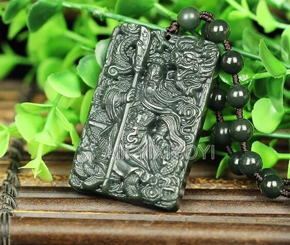 Natural Dark Green HeTian Jade Carved Chinese Sword GuanGong Lucky Pendant Amulet Necklace for Man Fine Jewelry Trendy Gift 4